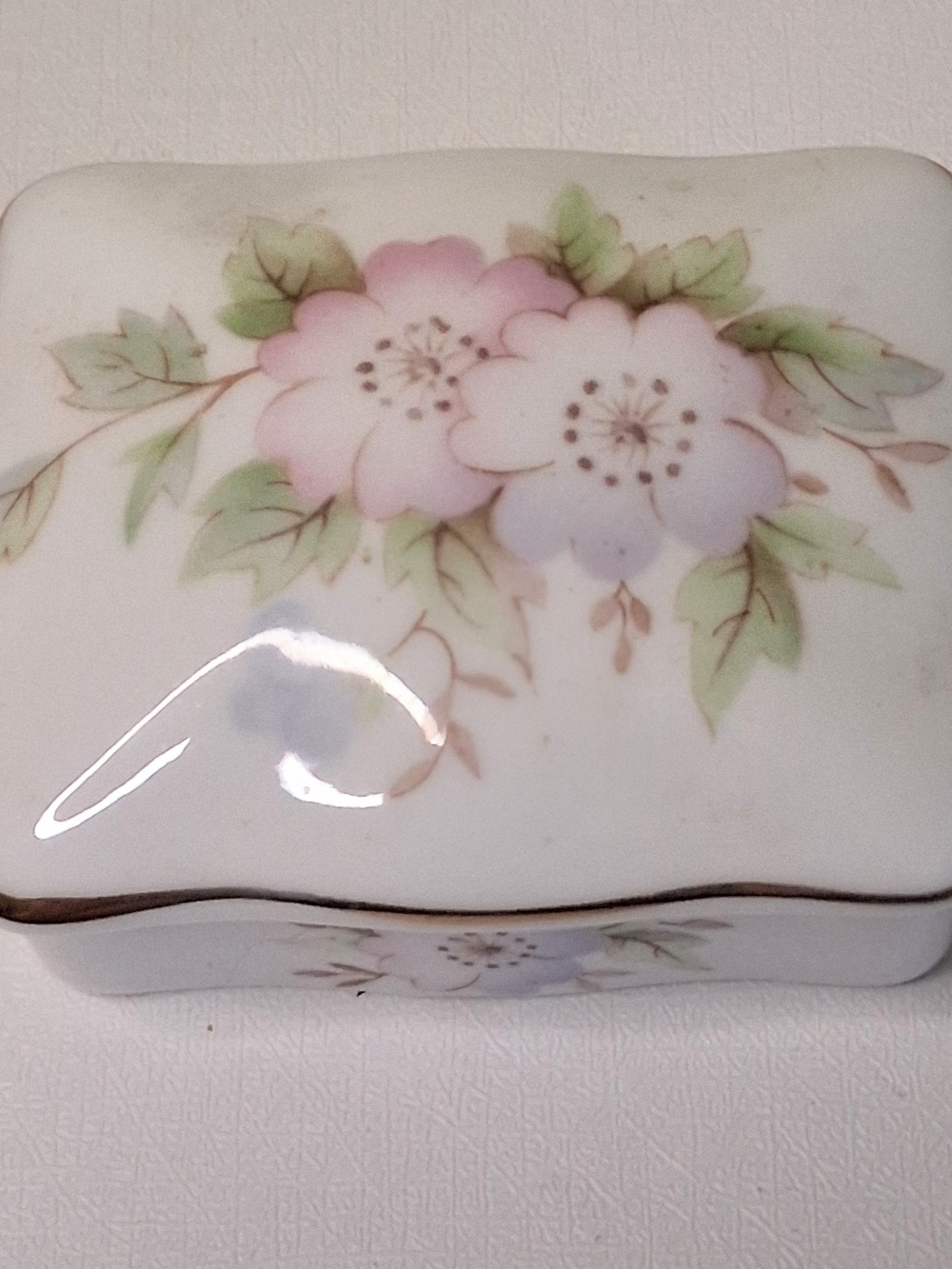 Porcelain Floral Trinket Box in Pink and Green